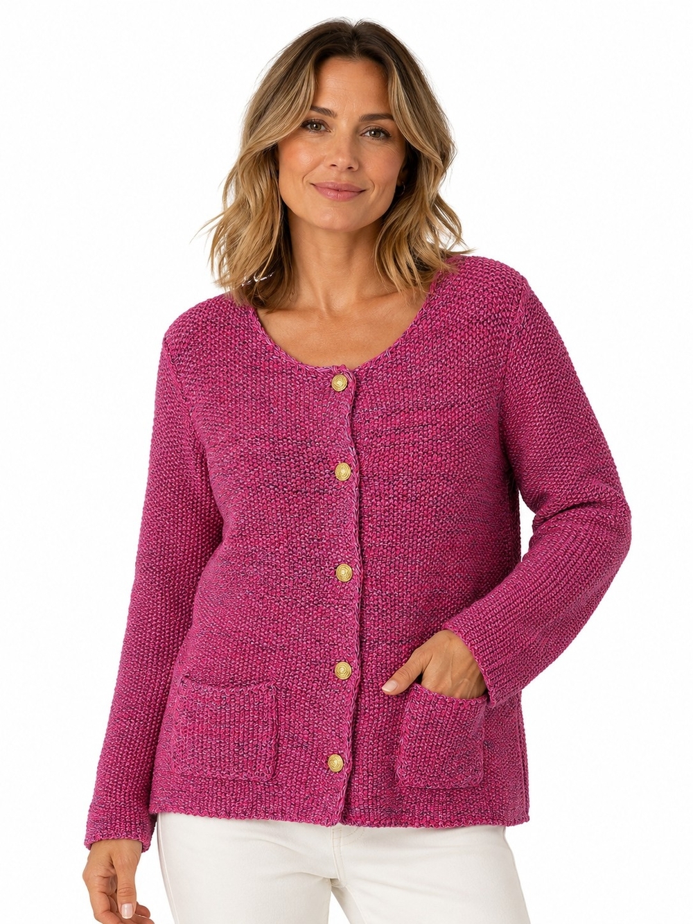 COCOGIO Made in Italy Pink Knit Cardigan Large Grandmillennial VTG Inspired